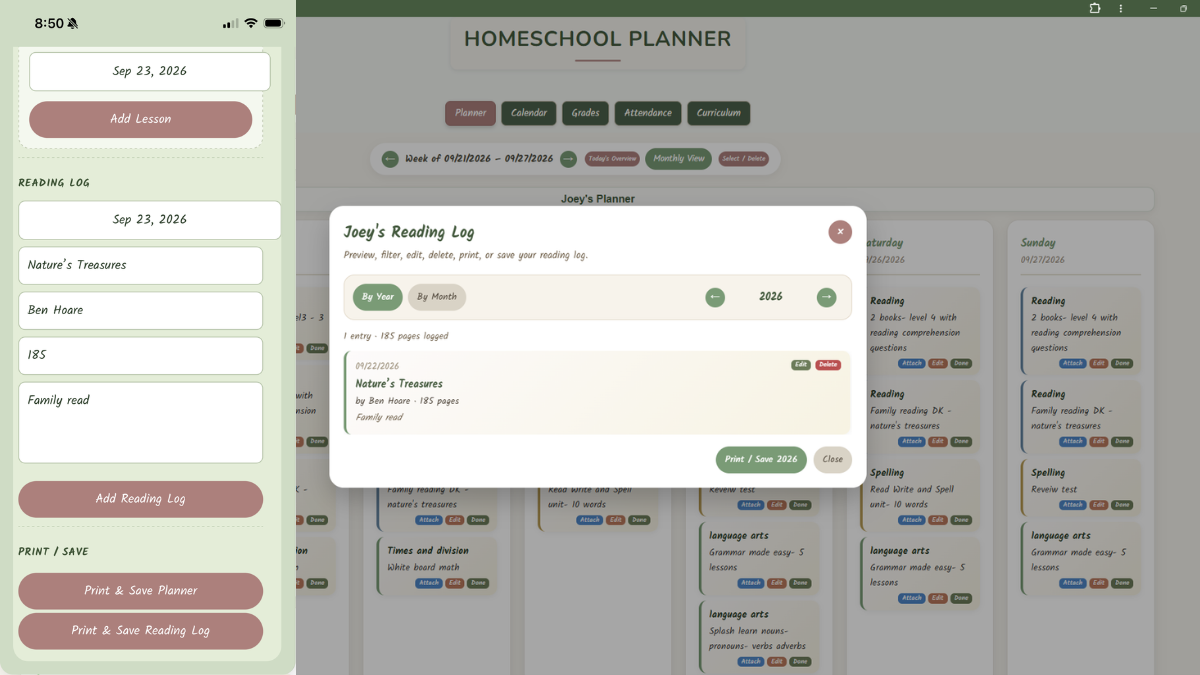 Homeschool reading log for keeping each child’s reading record in one place